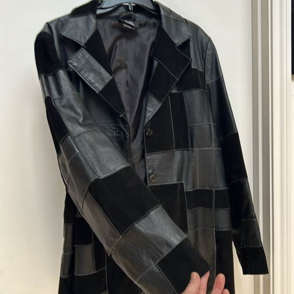 Vintage Dennis Basso Black Leather Patchwork Car Jacket Excellent condition Sz L - Picture 8 of 9